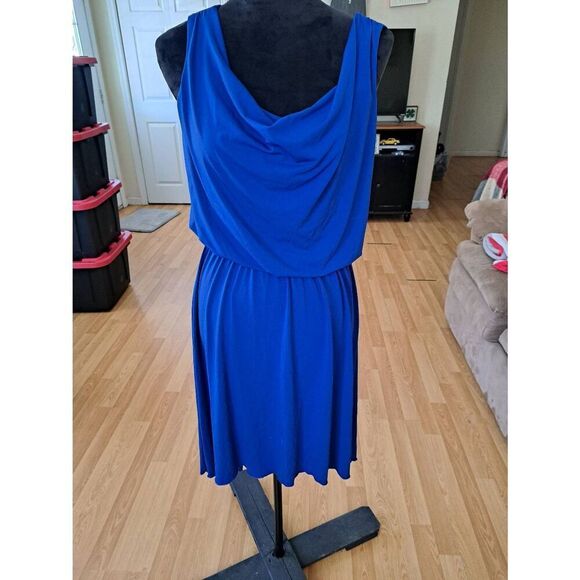Size 6 Enfocus Studio Blue Sleeveless Round Neck VCut Back High Low Hem Dress - Picture 1 of 6